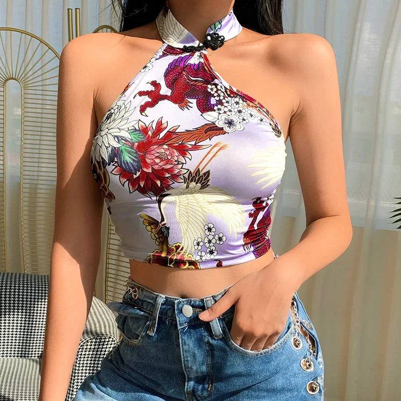 Backless Floral Tank Top