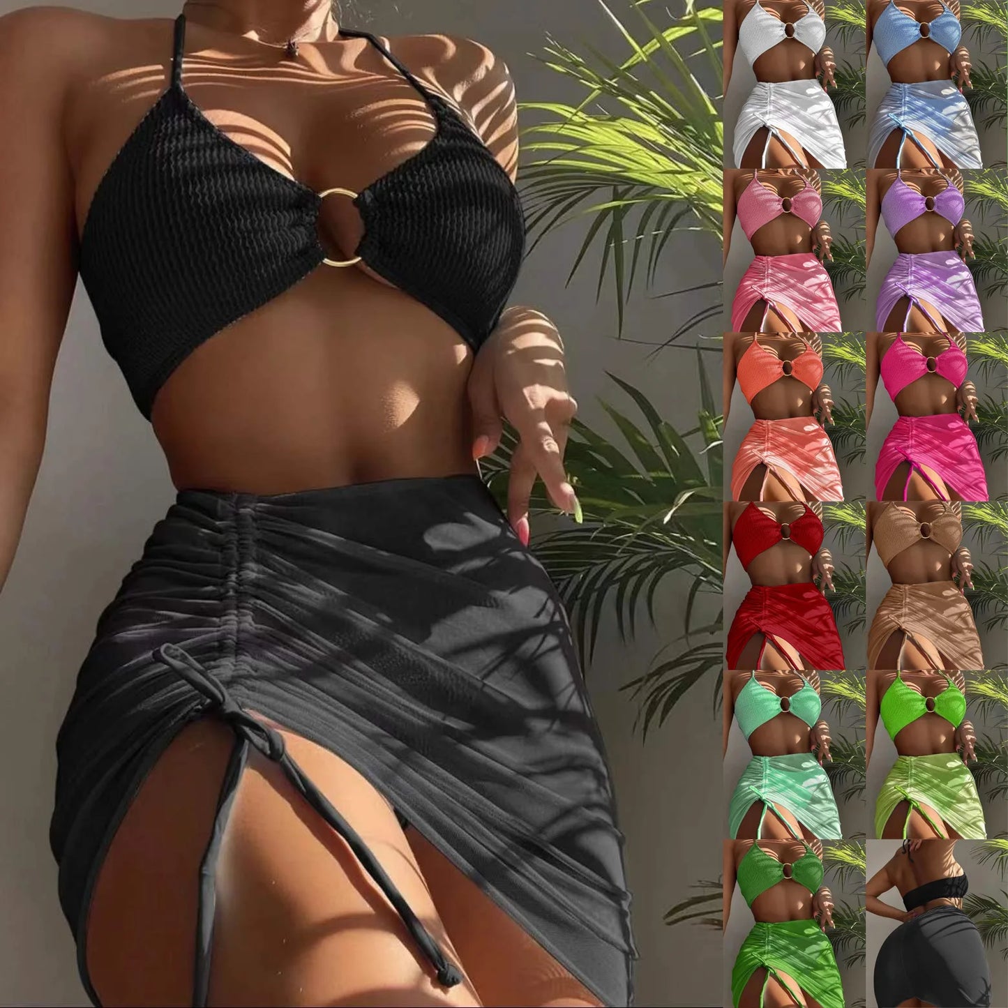 Three-Piece Set Halter Top + Mini Skirt