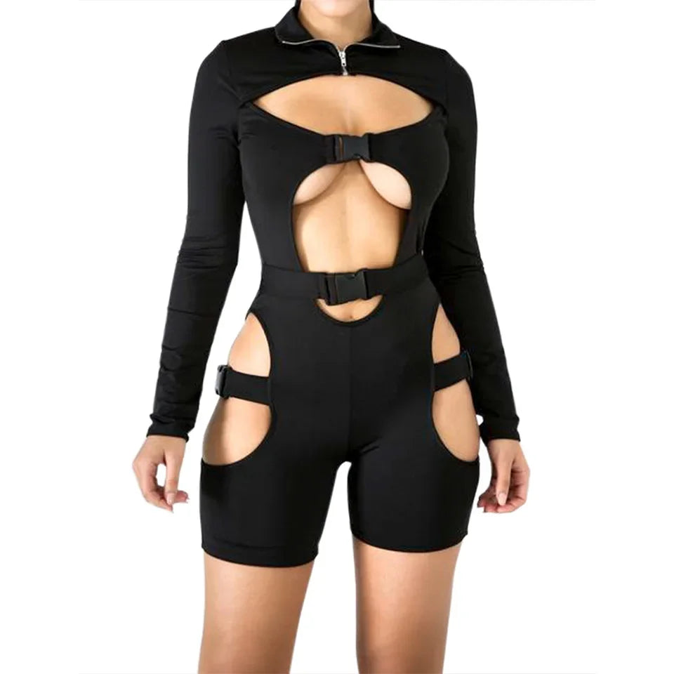 Long-Sleeve Cut-Out Jumpsuit