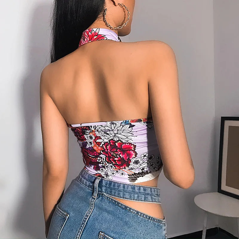 Backless Floral Tank Top
